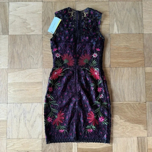 NWT Karen Millen US 4 Lace Mini Dress Leopard Floral Embroidery Sleeveless - Picture 2 of 13